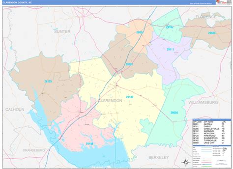 Clarendon County Sc Wall Map Color Cast Style By Marketmaps Mapsales