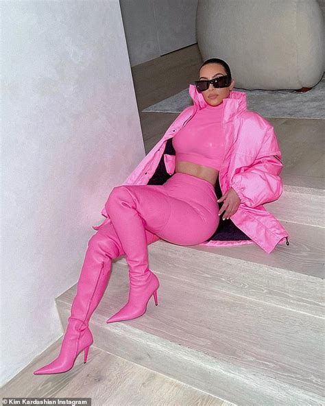 kim kardashian is hot in pink as she poses up a storm in skims bandeau and