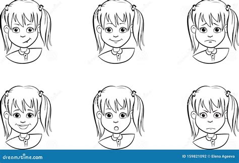 Drawing Set Of Cartoon Faces A Child With Various Emotions Moods And