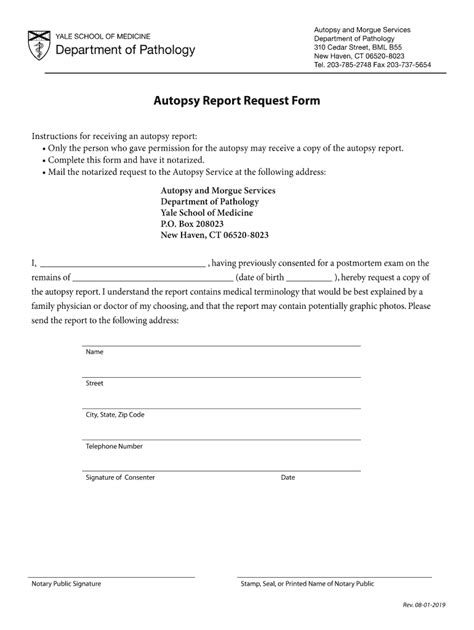 Fillable Online Medicine Yale Pathology Autopsy Report Request Form