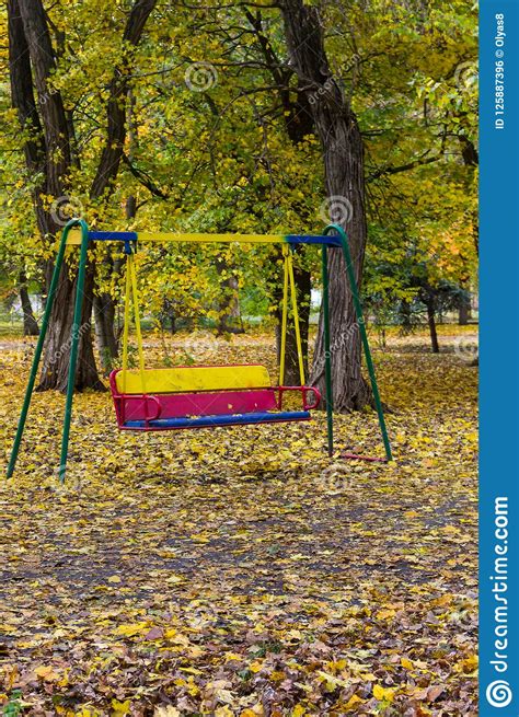 Empty Children S Swing In City Park Stock Photo Image Of Leaves