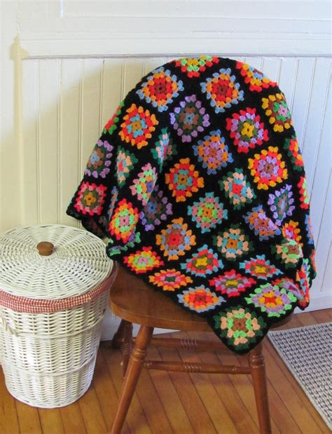Vintage Crochet Granny Square Blanket Afghan Throw 70x50