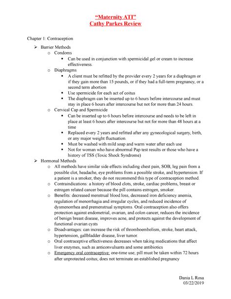 ATI Maternity - Cathy Parkes Review - Cathy Parkes Review Chapter 1