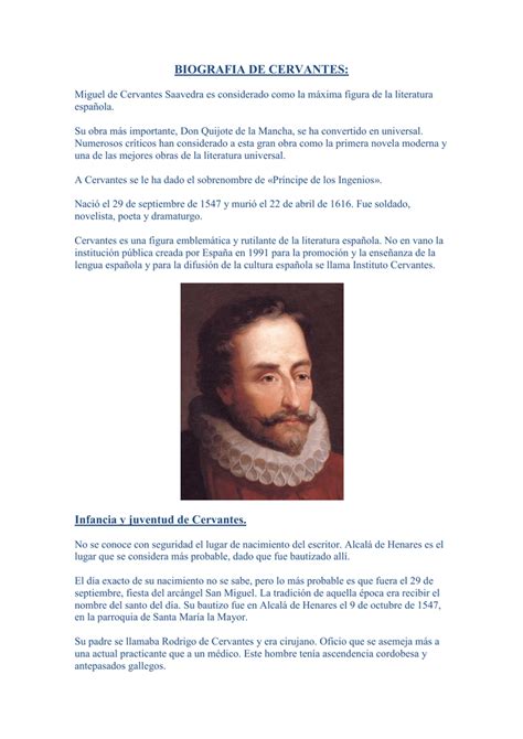 Miguel De Cervantes Saavedra Biografia Con Imágenes