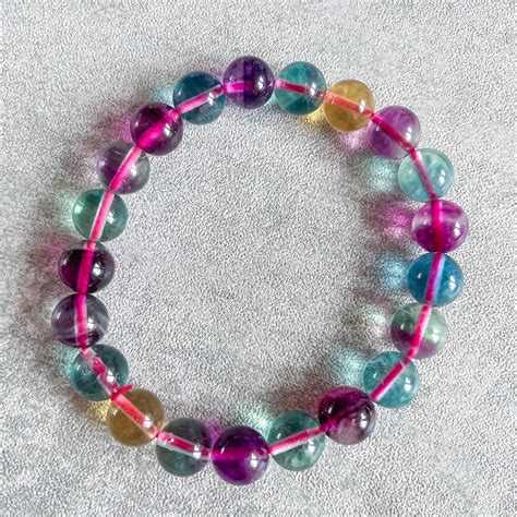 Rainbow Fluorite Bracelet Healing Crystal Bracelet Etsy
