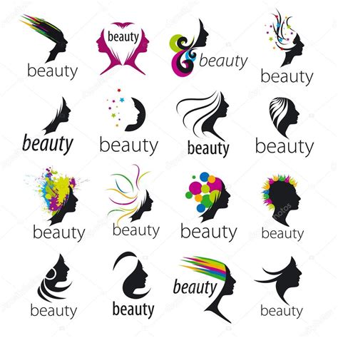 Collection Of Vector Logos Beautiful Female Face — Stock Vector