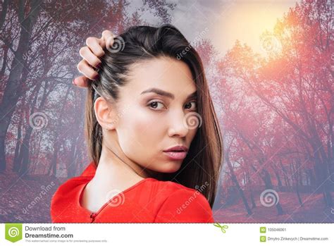 Dreamy Brunette Woman Being Deep In Thoughts Stock Image Image Of