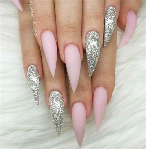 Stiletto Nails Pink Stiletto Nails Pink Nails Glitter Nails Silver