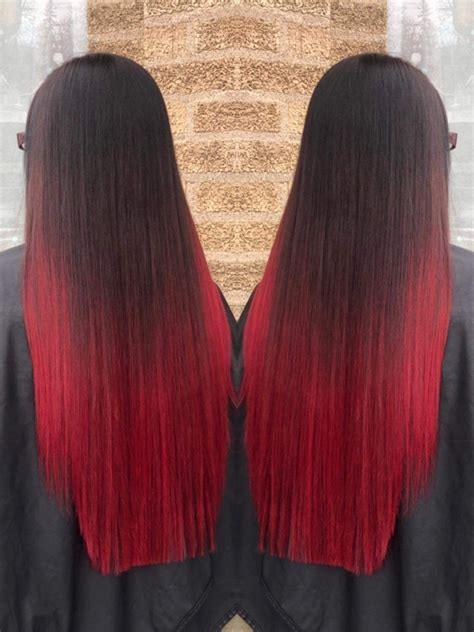 Black To Red Ombre Black Red Hair Long Red Hair Gradient Hair
