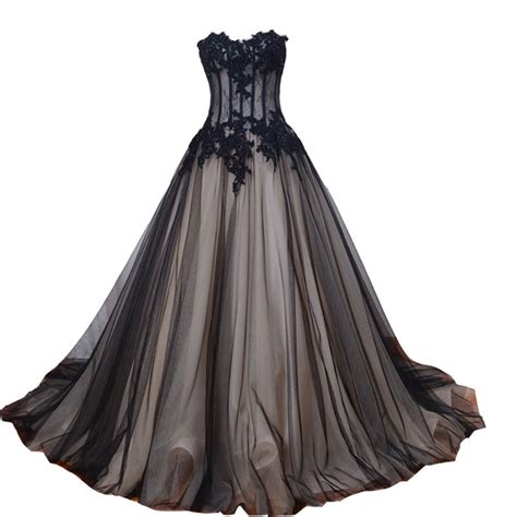 Kivary Sweetheart Long Black And Champagne Lace Tulle Gothic Corset
