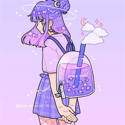 Anime Purple Cute Girl Art By By Fresh Bobataeemily Kim Fashion