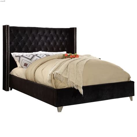 Aiden Black Velvet Upholstered Tufting Platform Bed
