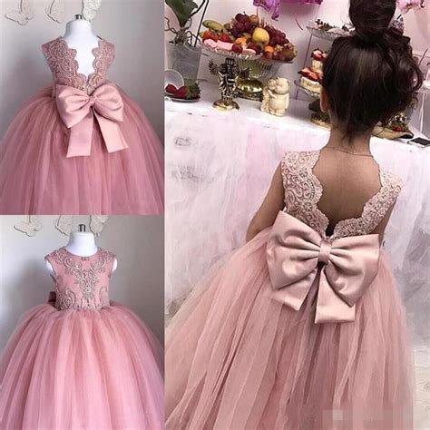 Cute Dusty Pink Flower Girls Dresses Jewel Neck Beading Tulle Backless