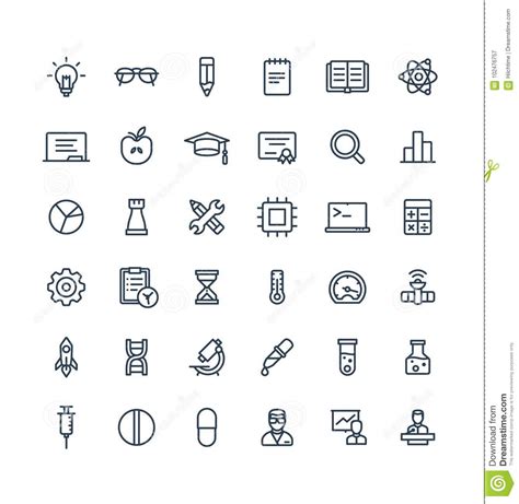 Vector Thin Line Icons Set With Science And Laboratory Research Outline