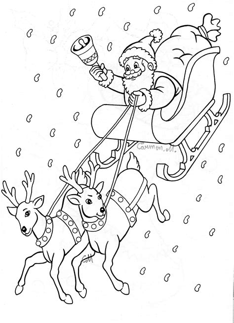 Santa And Sleigh Merry Christmas Coloring Pages Printable Christmas