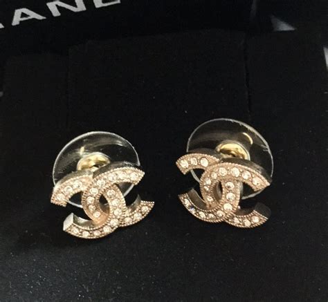 Chanel Gold Cc Mini Crystal Stud Earrings Timeless Classic Authentic Nib
