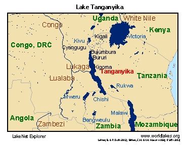 Road map of lake tanganyika, africa shows where the location is placed. LakeNet - Lakes