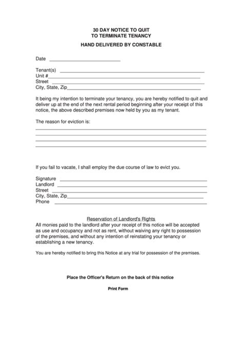 Fillable 30 Day Notice To Quit Printable Pdf Download