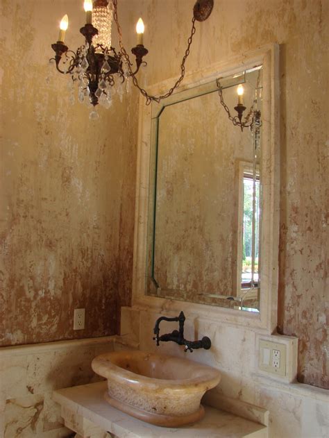 A faux bois pattern in alternating green and white adds interest on the walls, while the sleek, modern vanity and frameless glass shower allow the unique paint finish to steal the show. 111 best Stuccos and Venetian Plasters images on Pinterest ...