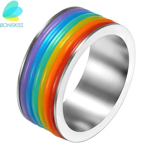 Buy Boniskiss 9mm Stainless Steel Rings Lesbian Bisexual Lgbt Gay Pride Sex