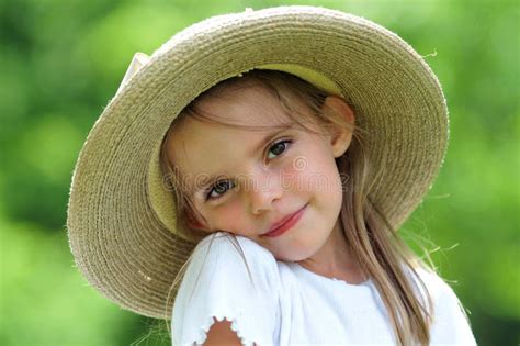 Little Girl Wearing A Hat Outdoors Stock Image Image Of Happy Child
