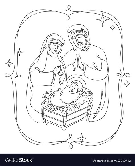 Continuous Line Drawing Birth Jesus Royalty Free Vector