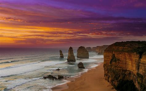 Download Cliff Horizon Sunset Sea Ocean Nature The Twelve Apostles Hd
