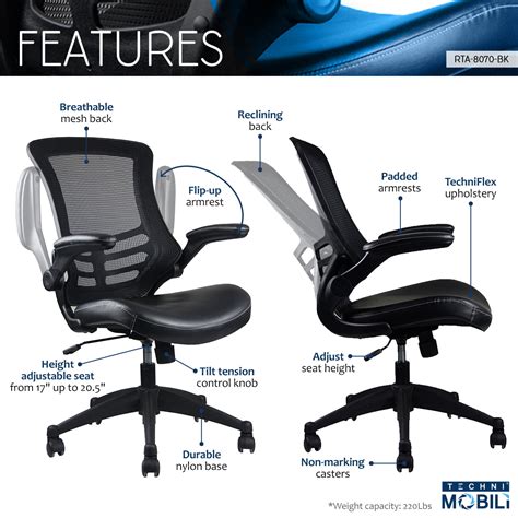 Techni Mobili Stylish Mid Back Mesh Office Chair With Adjustable Arms