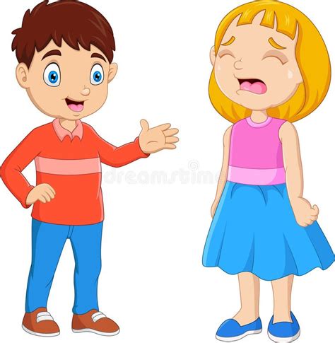 Cartoon Little Boy Comforting A Crying Girl Stock Vector Illustration