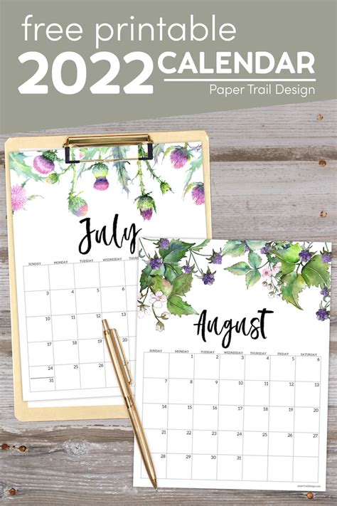 2022 Free Printable Calendar Floral Paper Trail Design