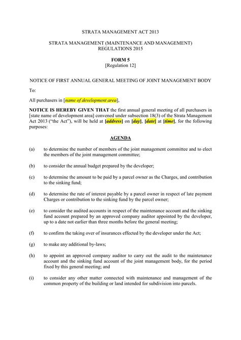 Strata management (maintenance and management) regulations 2015. Strata Management Form 5 - BurgieLaw