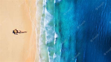 Premium Photo Aerial View Of A Girl On The Beach Beach And Turquoise