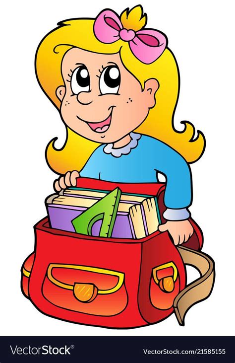 Cartoon Girl With School Bag Vector Image On Girl Cartoon Cartoon