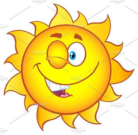 Winking Sun Character With Gradient Happy Sun Cartoon Illustration