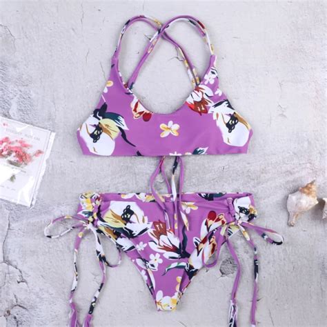 Hirigin Sexy Bandage Women Bikini Set Flower Biquini Swimwear 2019 Push Up Padded Bra Swimsuit