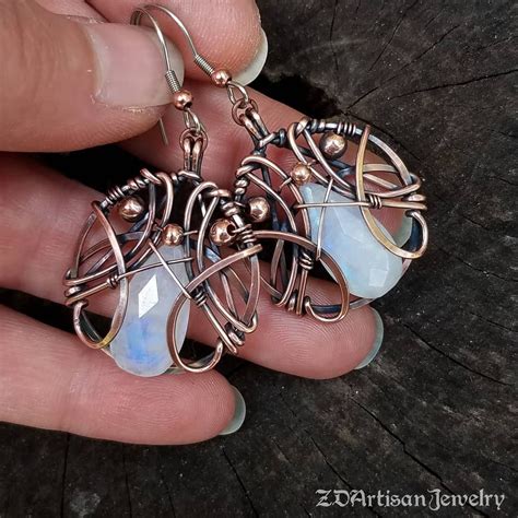 Moonstone Gemstone Earrings In Antiqued Copper By Zd Artisan Jewelry