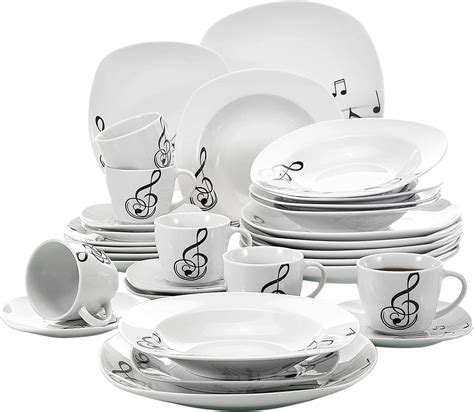 Veweet MELODY 30pcs Service De Table Porcelaine 6pcs Assiette Plate