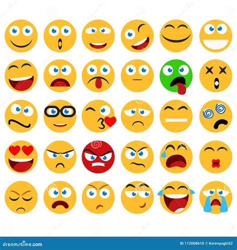 Large Set Of Vector Smiles Emoticons And Emojis In Minimalistic Flat