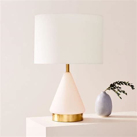 Sarabeth pastel blue frosted glass table lamp with fabric flower blossom shade. Metalised Glass Table Lamp + USB - Small (Blush) | west elm Australia