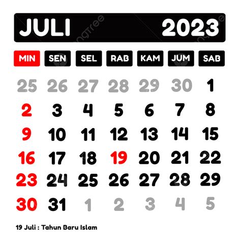 Kalender Indonesia Dengan Hari Libur Di Bulan Juli Kalender Juli PNG Transparan