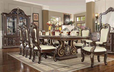 Baroque Rich Gold Dining Room Set 9pcs Traditional Homey Design Hd 8086