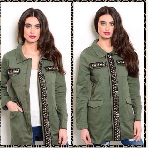 •olive Green Army Jacket• Brand New Olive Jacket With Bead And Sequin