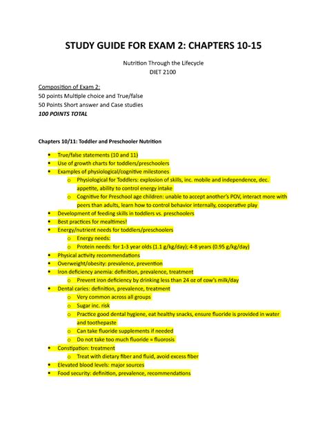 2100 Exam 2 Study Guide Study Guide For Exam 2 Chapters Nutrition