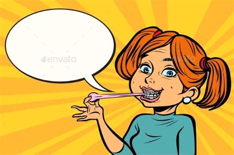 Young Woman With Chewing Gum Pop Art Retro Cartoon Pop Art Gum