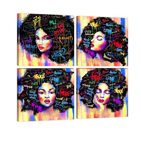 Buy Amemny 4 Panels African Women Canvas Wall Art Prints African