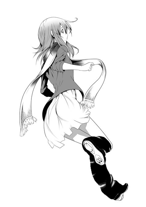 Iyakun Gazelle Air Gear Air Gear Highres Girl Greyscale Long Hair Looking Back