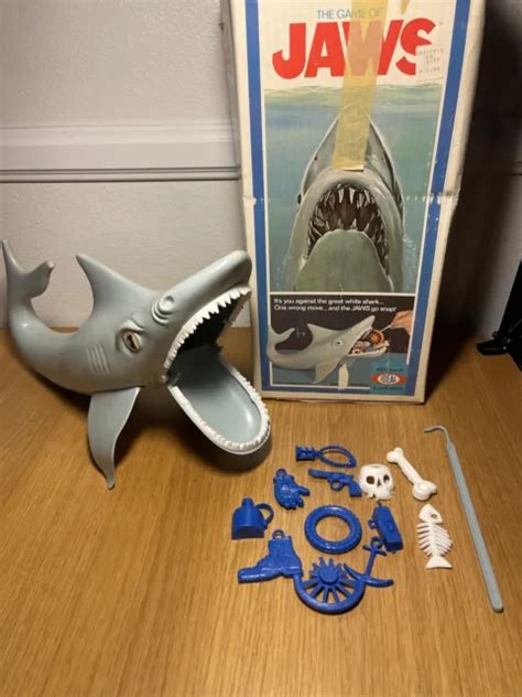 Vintage 1975 The Game Of Jaws Ideal Toys Shark And 12 Pieces Hook And