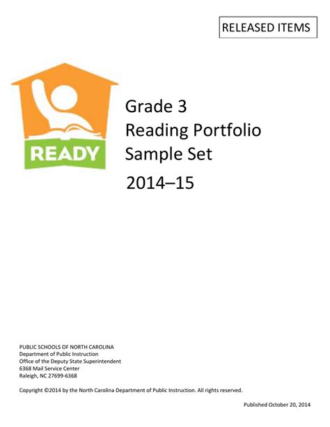 Grade 3 Reading Portfolio Sample Set