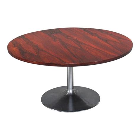 The reflective column pedestal features a stunning round mirrored glass top. 1960s Danish Modern Height-Adjustable Round Rosewood ...