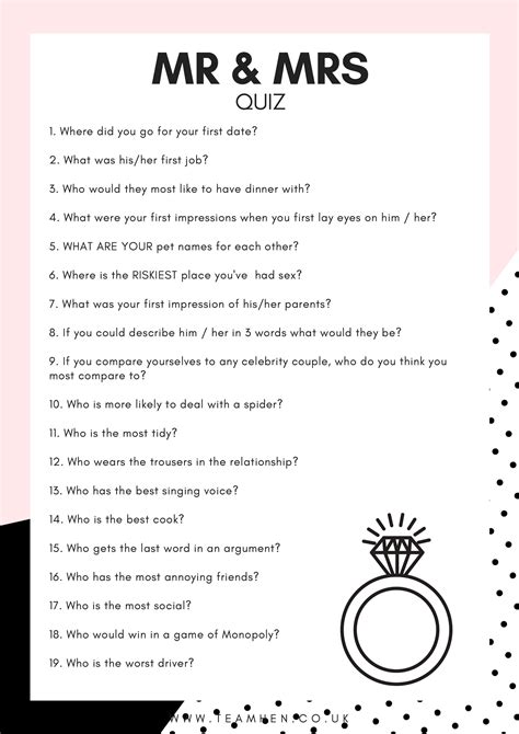 The newlywed game questions for the shoe game may vary. TEAM HEN | Classy Hen Party Accessories | Hen Party Gifts ...
